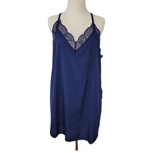 Qearal Womens Navy Blue Lace-Trimmed Sleeveless Racerback Camisole Top Size L